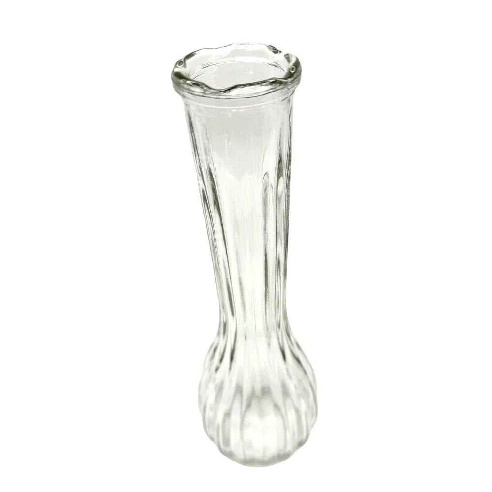 Vintage C.F.G. France Clear Ribbed Glass Bud Vase 8.5